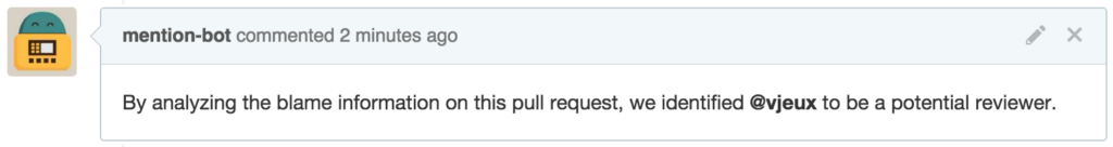 Automatic mention of potential reviewers for a pull request