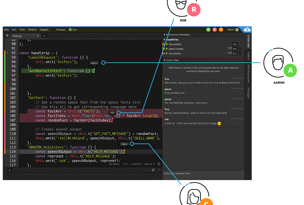Code collaboration via Cloud9 AWS editor