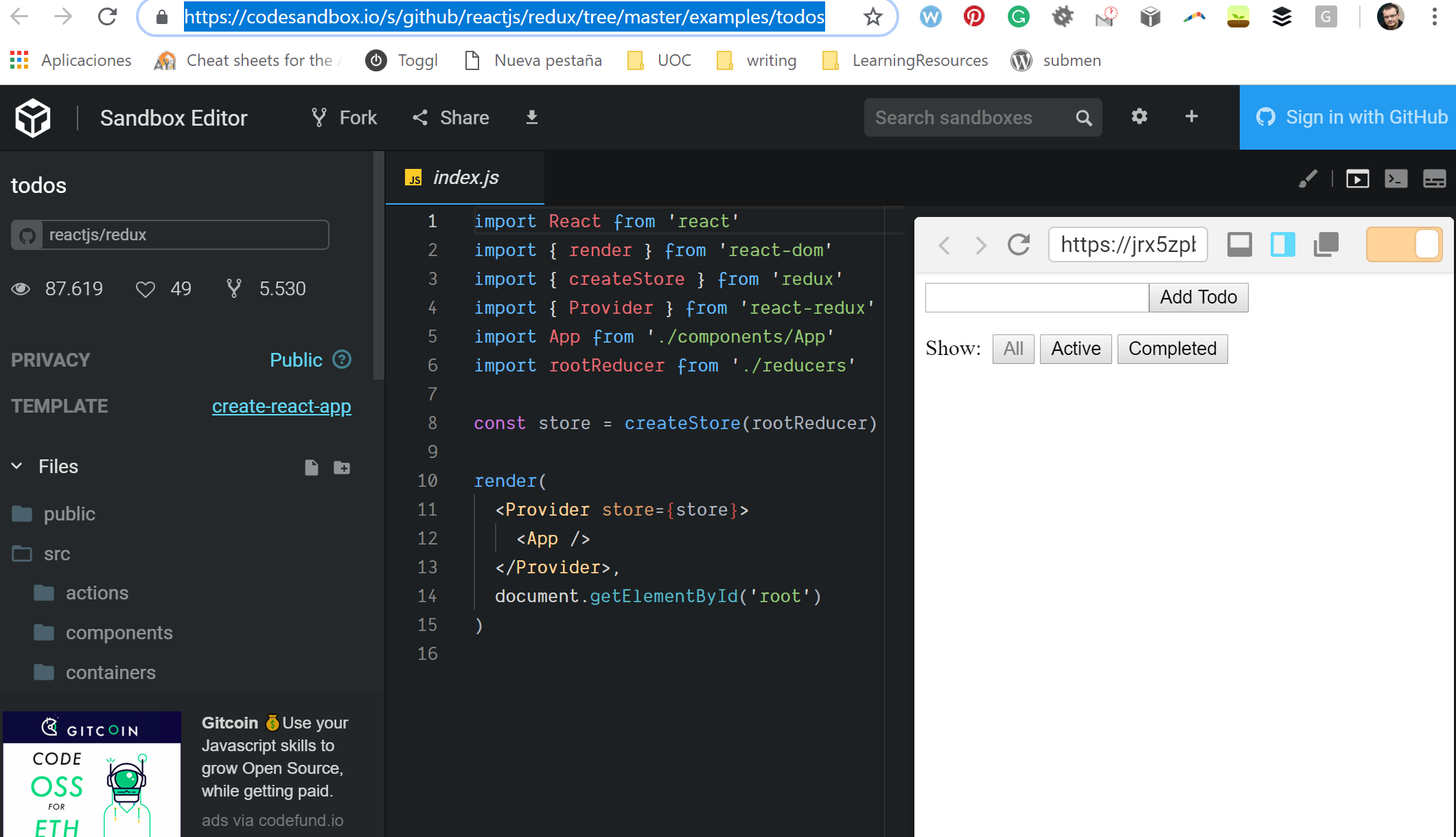 Codesandbox React example. Editor for React. Simple code Editors. Github code owners