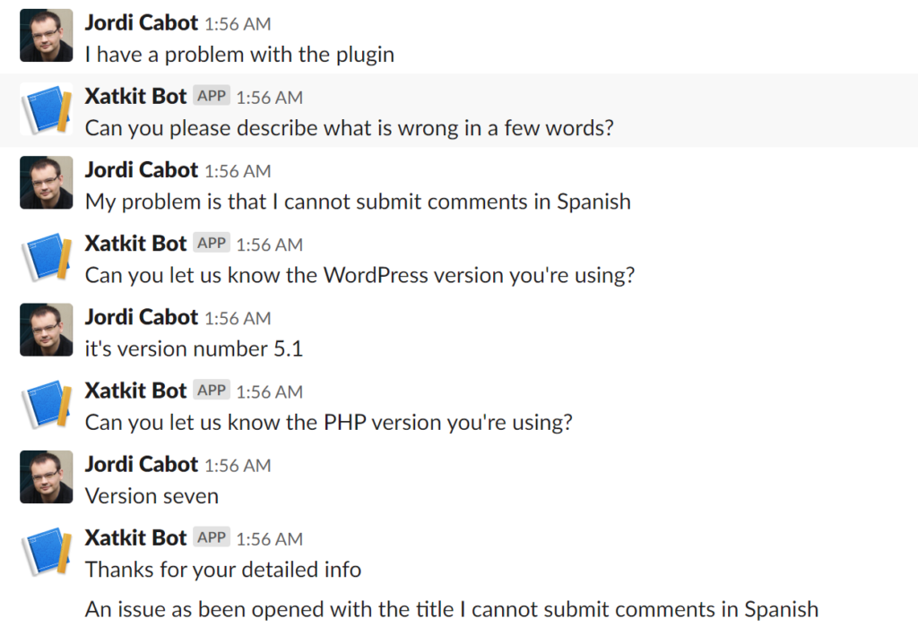 Chatbot to fill a bug report from Slack